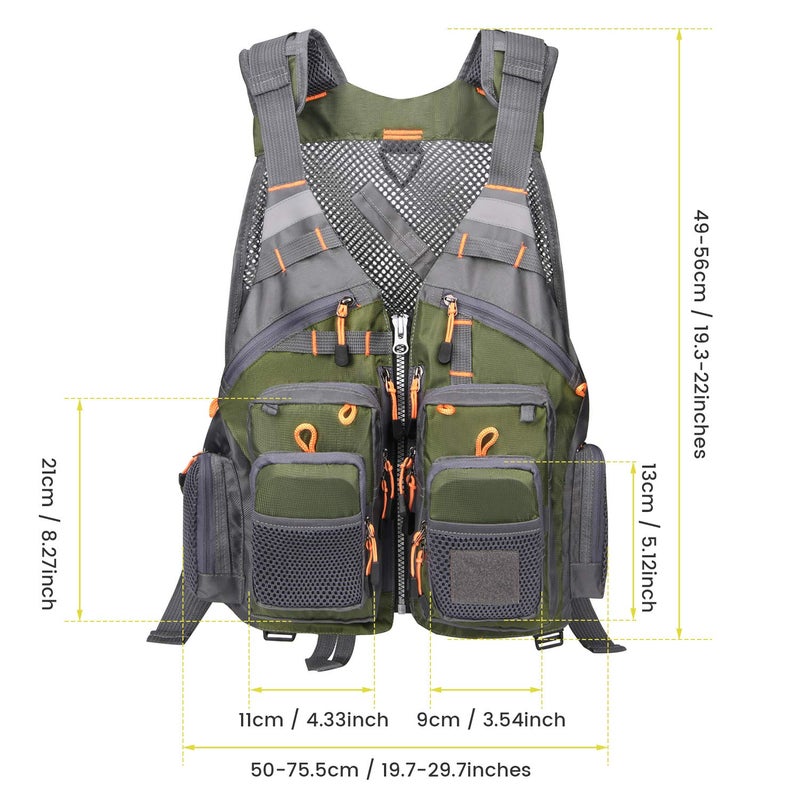 جونيكس سترة صيد السمك من Gonex للرجال والنساء، سترة صيد مريحة وقابلة للتعديل مع خطوط عاكسة متعددة الجيوب، أخضر + رمادي - Image 2